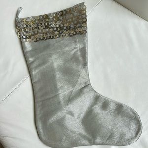 Christmas Stocking Silver Satin Metallic Sequins